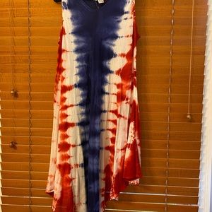 Jessica Taylor patriotic Red White and Blue sun dress size L 100% cotton (OL)